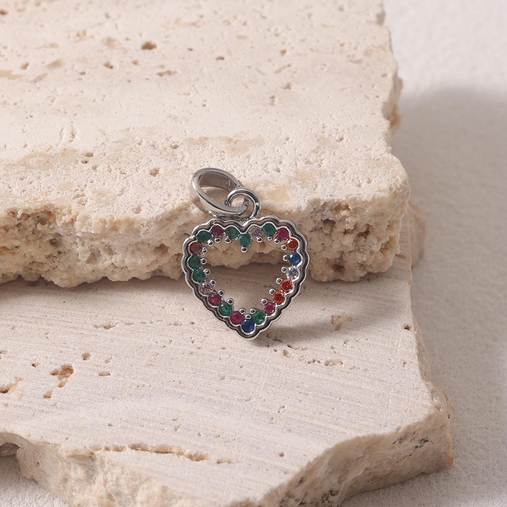 Romantic Two-Tone Heart Pendant with Multi-Color Gemstones, Women's Fashion Clavicle Chain Ornament