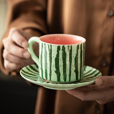 200ml Kreativ Vandmelon Kaffekop Hjemme Eftermiddagste Krus med Underkop Te Kop med Underkop Sæt Havregrød Morgenmadskop Drikkevarer