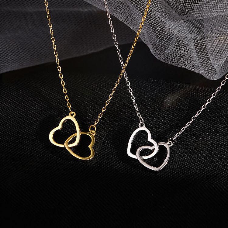 925 Silver Interlocking Hearts Pendant Necklace - Women's Minimalist Clavicle Chain, Ideal Influencer & Best Friend Birthday Gift