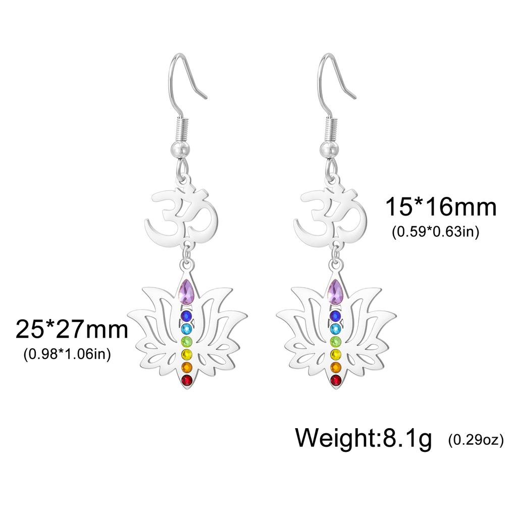 Cazador Lotus Flower Om Symbol Drop Earrings for Women Stainless Steel 7 Chakra Yoga Meditation Jewelry Earrings Amulet Gift