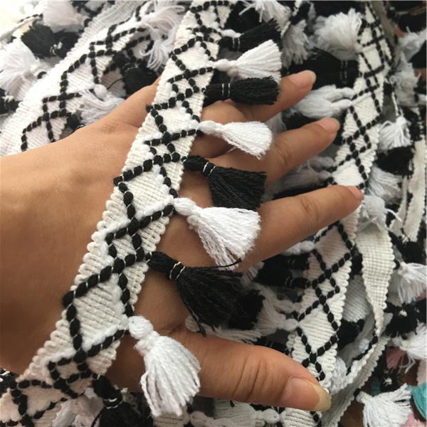 

5cm Wide DIY Matching Color Beautiful Lace Ribbon Pompom Fabric Doll Children s Clothing Skirt Tassel Edge Accessories 1 yard чорний