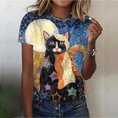 2023 Fashion Women's T-Shirts Animal 3D Print Tops Short Sleeve T Shirt Summer Kawaii Cat Graphic Tees Loose Oversized Clothing