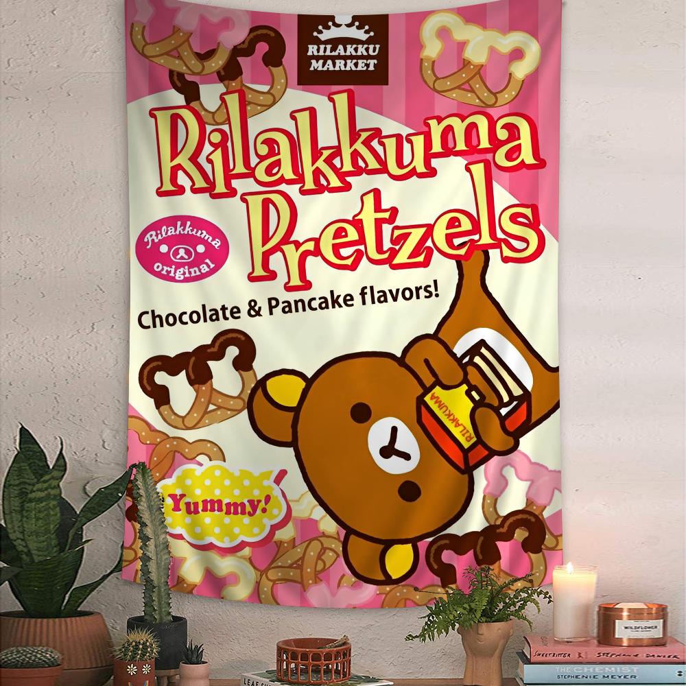 Rilakkuma Korilakkuma Scooter Tapestry Cute Pink Wall Hanging with SanX Characters Ideal for Cozy Bedroom Kawaii Decor