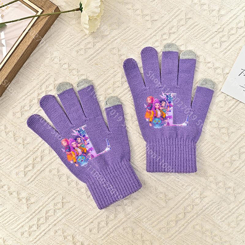 K-Pop Demon Hunters Girls Boys Gloves Cartoon Letter Adult Screen Gloved Winter Warm Anime Accessories Kids Birthday Cute Gifts