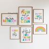 Kids Bathroom Art Wall Poster Print Set of 6 Color Quote Nursery Kids Room Canvas Painting Room Home Decor Rainbow Baby Bedroom