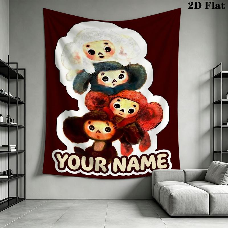 Custom Name Cheburashkas Wall Tapestry Aesthetic Wall Hanging Printed Fabric Blanket Decorative Tapestries for Bedroom Living Room Home Decor
