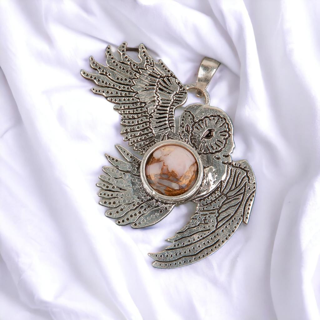 925 Sterling Silver Multi Gemstone Owl Designer Good Luck Jewelry Pendant 1.3" CP-16