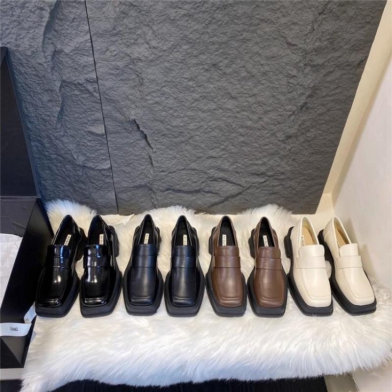 Retro Thick-soled Square-toe Women's Loafers Black British Style Versatile Spring Single Shoes Small Leather 2025