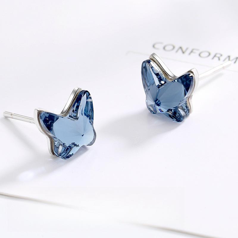 

Новые австрийские серьги-пусеты с синим кристаллом для женщин, роскошные, простые, в стиле легкой роскоши, маленькие, супер-фея