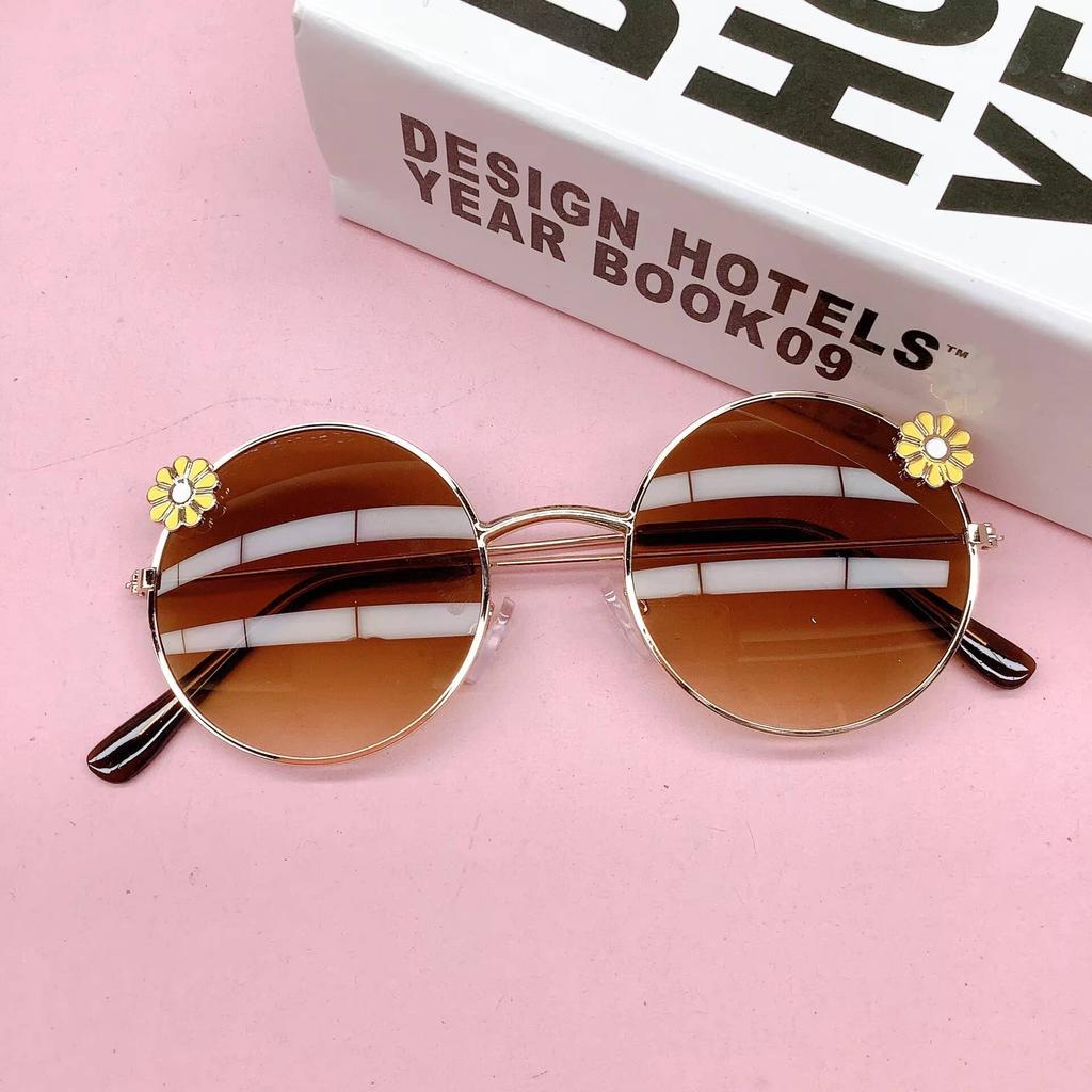 2026 New Children's Round Frame Flower Baby Outing Sunshade Concave Style Dressing Photo Sunglasses Trendy