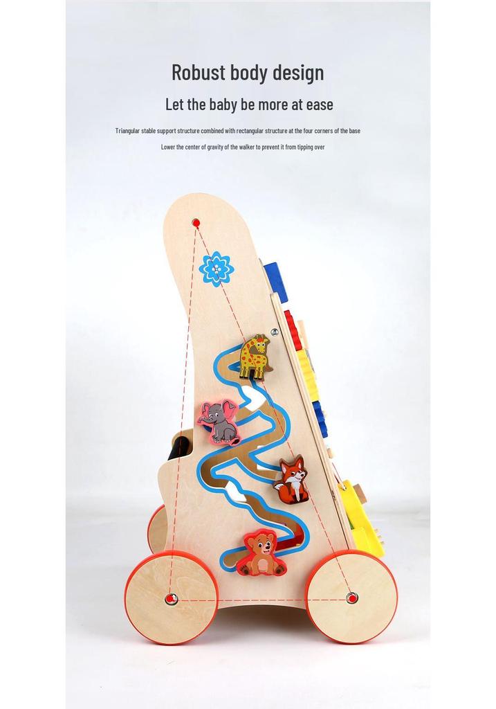 Wooden Multifunctional Toddler Walker with Piano & Shape Sorting