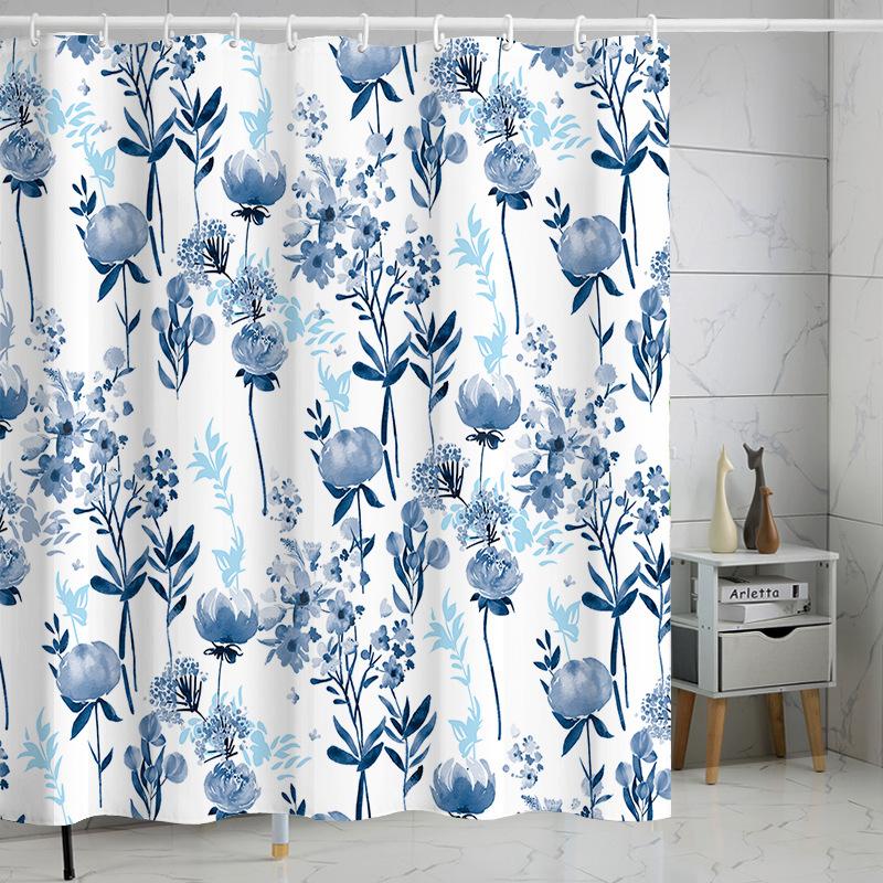 Waterproof Shower Curtain 3D Printing Tropical Jungle Plant Leaves Flowering Season Polyester Shower Curtain Free Hook
