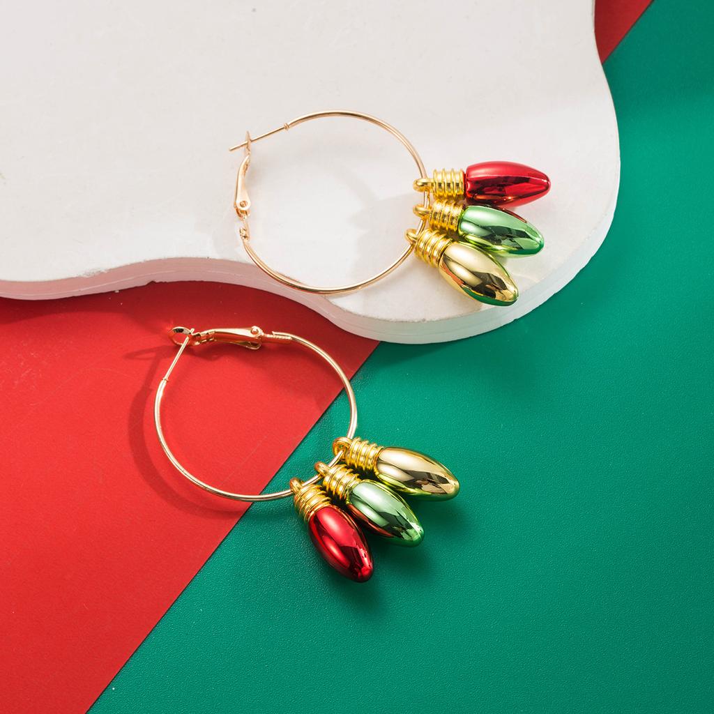 Christmas Element Earrings for Women Fashion Versatile Colorful Snowflake Bell Light Bulb Oil Drop Ear Hooks