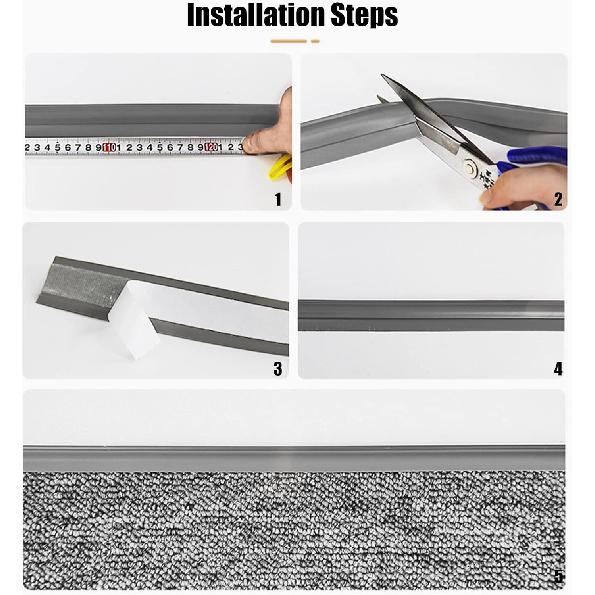 Carpet Edge Binding Trim, Self Adhesive Grey Floor Transition Strip/Rugs Edging Bar for Indoor Doormat Protect, Flexible PVC Seal Molding for Robot