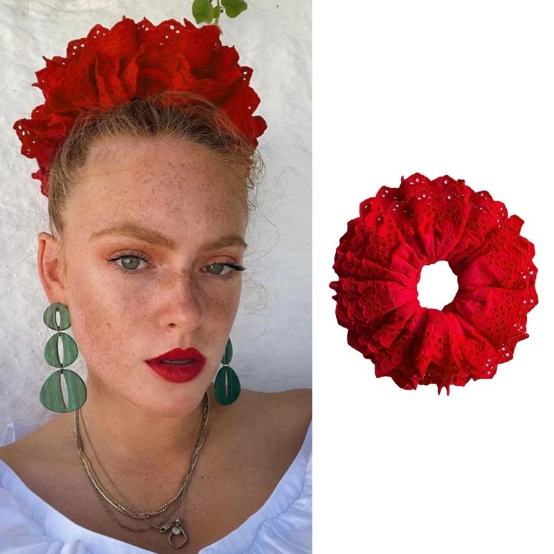 Sweet Hairband Autumn Winter Women Large Hair Ties Headband Lace Hair Scrunchies