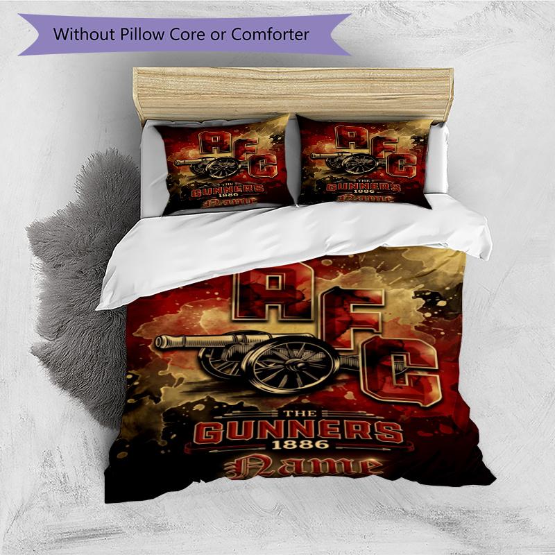 Afc Gunners Personalized Name Bedding Set,Airy Bed Linen for Sports Room Decor,Perfect Teenager Gift,Double Sided Duvet Cover with Pillowcases,Soccer