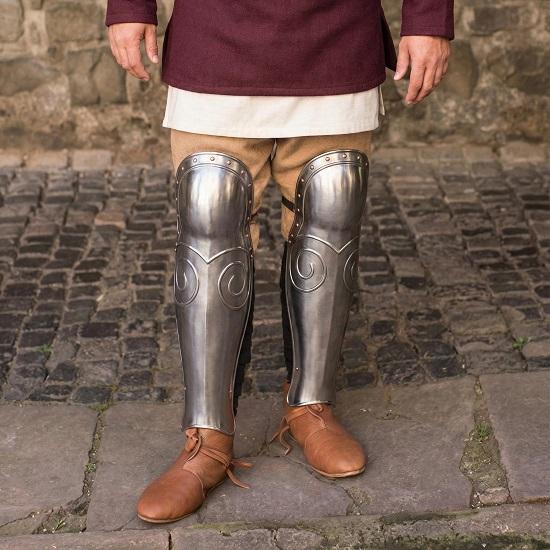 

Roman Gladiator Greaves with Knee Protection, Medieval Steel Leg Armor for LARP, Reenactment Cosplay, Handcrafted Shin Guards