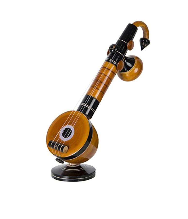 TreegoArt Eco-Friendly Wooden Veena Home Decor Showpiece Perfect Wall and Living Room Decoration Item - 10 Inches Length