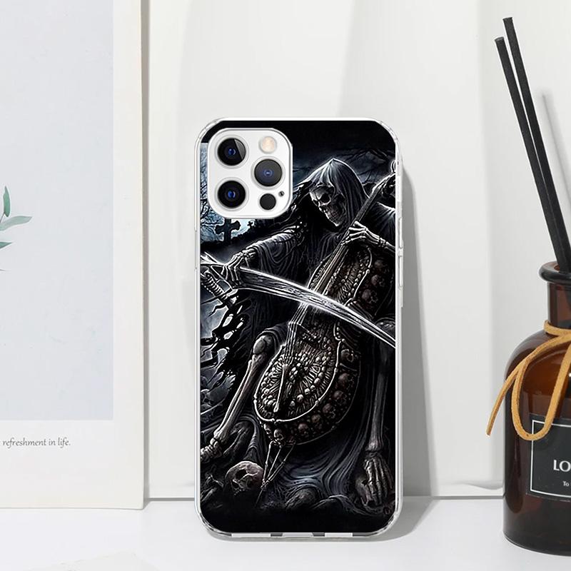 Grim Reaper Skull Skeleton Phone Case For Iphone 17 Air 16 15 Plus 16E 14 Pro Max 13 Mini 12 11 7 8 SE Fundas Soft Back Cover 17