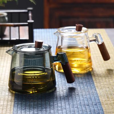 Bollitore da tè in vetro da 600 ml con infusore rimovibile Teiera per tè in fiore e sfuso Teiera resistente al calore con manico in legno
