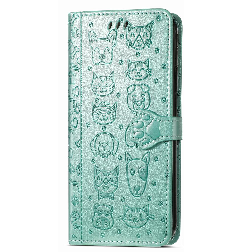Custodia a Portafoglio Flip in Pelle per Samsung Galaxy A17 A16 A15 A14 A13 A12 A07 A06 A05 A05S A04S Gatto e Cane in Rilievo, Copertura Telefono