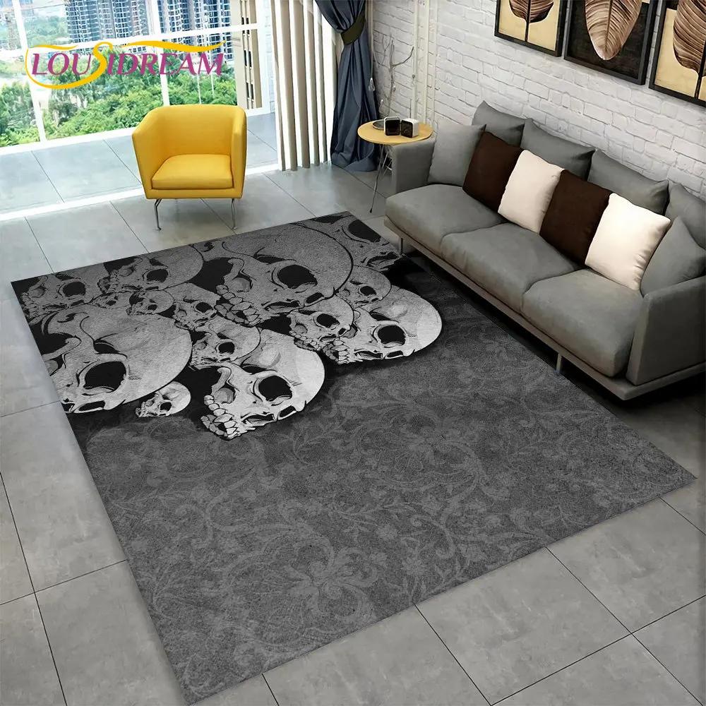 Teppich mit Horror-Totenkopf, Gothic-Hexerei, Teppich für Wohnzimmer, Schlafzimmer, Sofa, Spielzimmer, Fußmatte, Dekoration, rutschfeste Bodenmatte