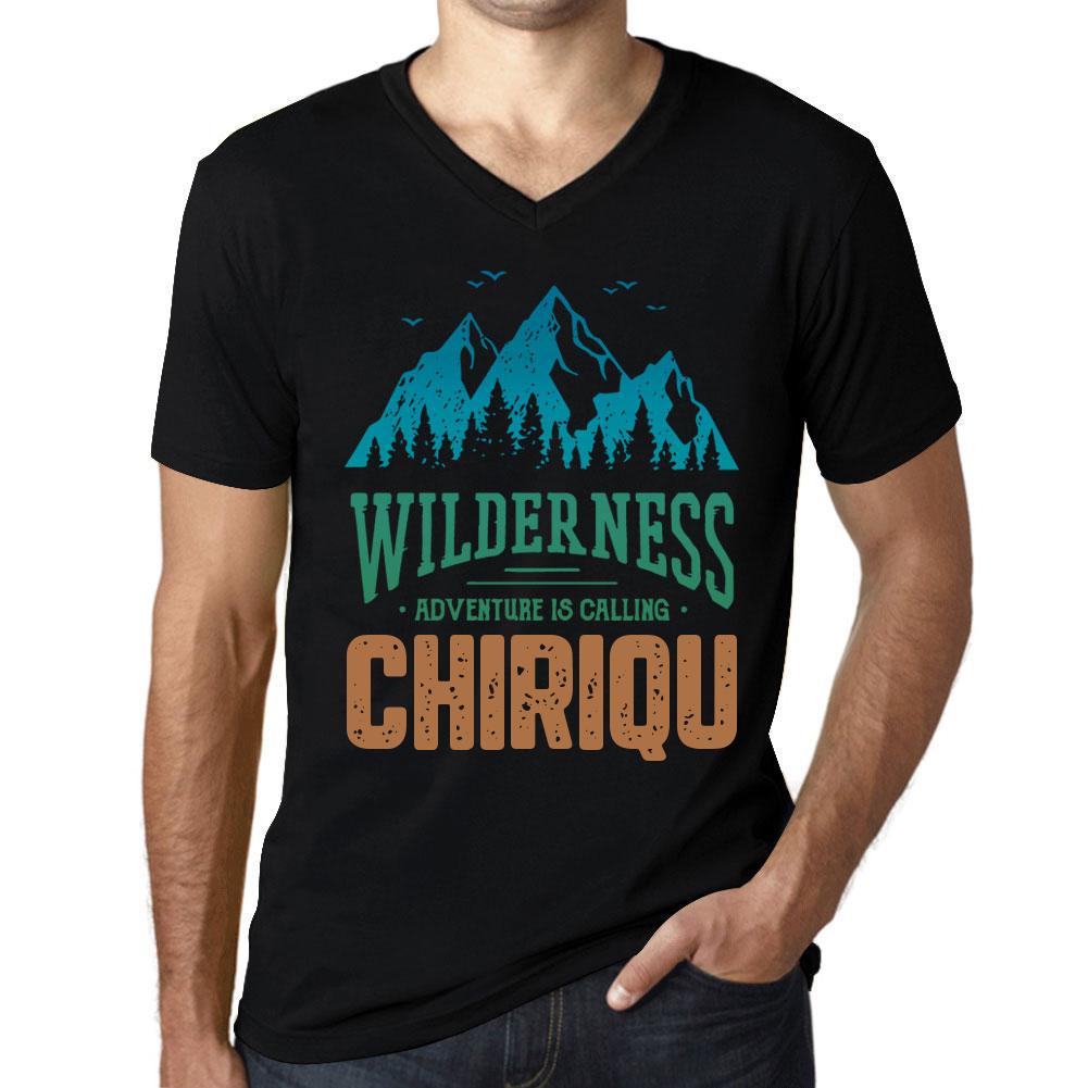 Pánské tričko Vintage Tričko s grafikou Tričko s výstřihem do V Wilderness CHIRIQU Deep Black