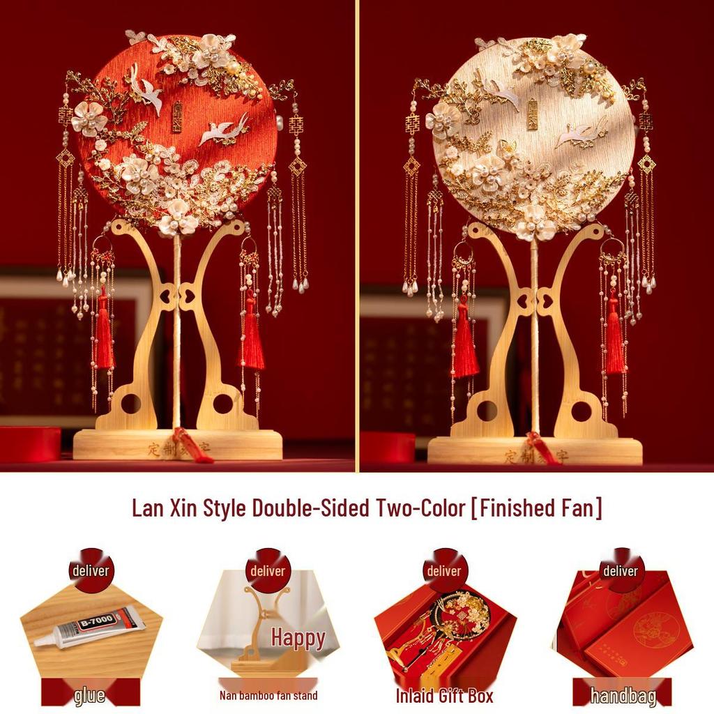 Double-Sided Two-Color Bridal DIY Fan Kit for Chinese Wedding Xiuhe Dress