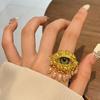 LATS Aesthetic Vintage Devil's Eye Ring Tassels Imitated Pearl Glaze Rings Trendy Delicate Opening Finger Zircon Party Favors