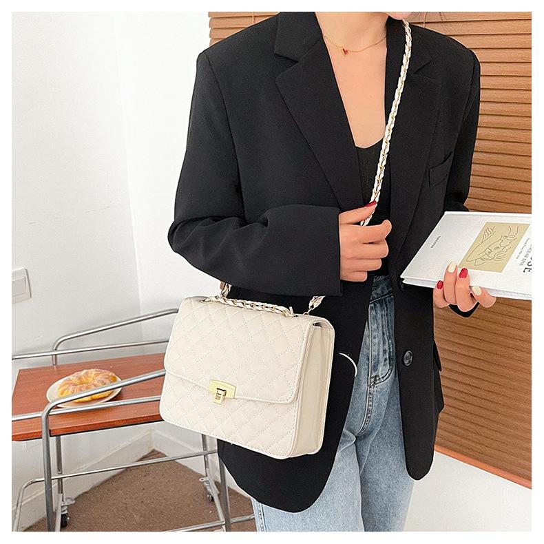 Bolso cruzado cuadrado con hebilla de bloqueo Lingge de color sólido para mujer, bolso de hombro inclinado de PU para ocio, correa de cadena, gran capacidad