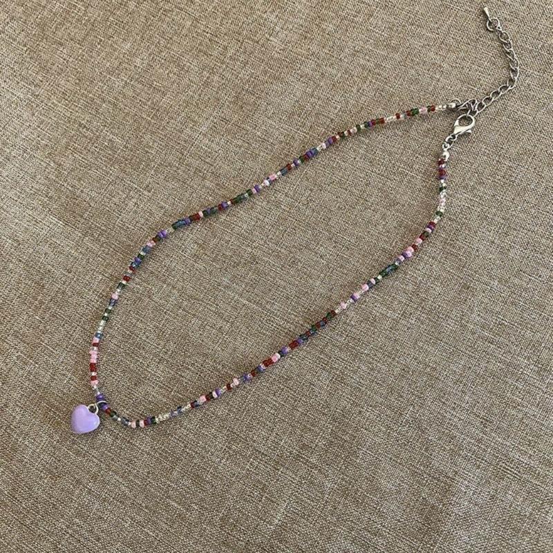 Bohemian Beaded Necklace Summer Rice Bead Love- Necklace Hawaii Beach Necklace Jewelry Suitable for Ladies and Girls