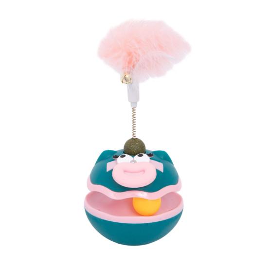 

Интерактивная игрушка для кошек с перьями, кошачьей мятой и трекболом, вращающаяся игрушка-неваляшка для кошек, живущих в помещении, от скуки синий