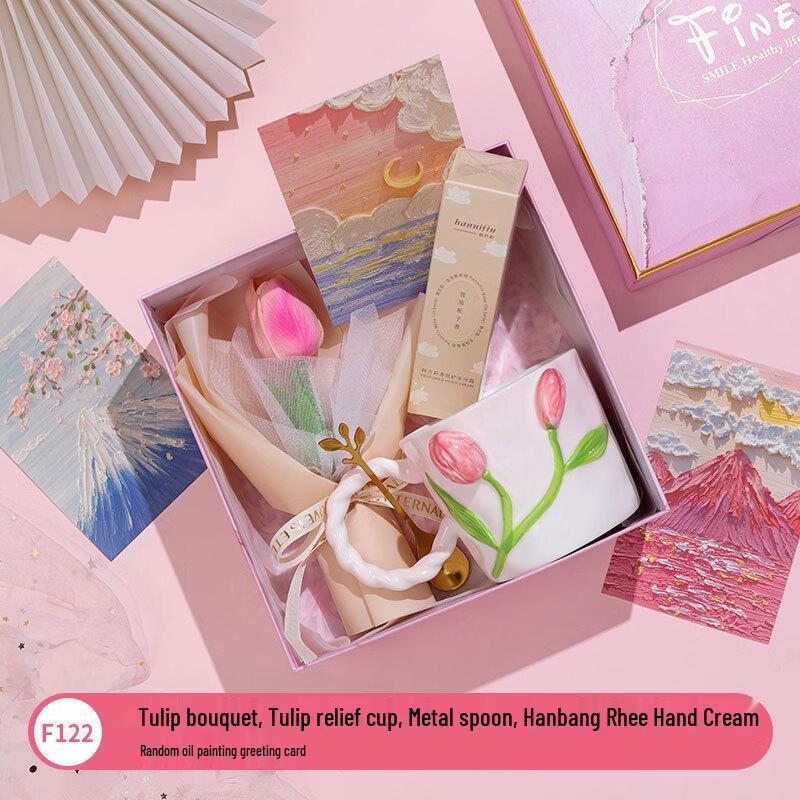 Women s Day Gift Set with Mug, Spoon, Hand Cream & Bouquet