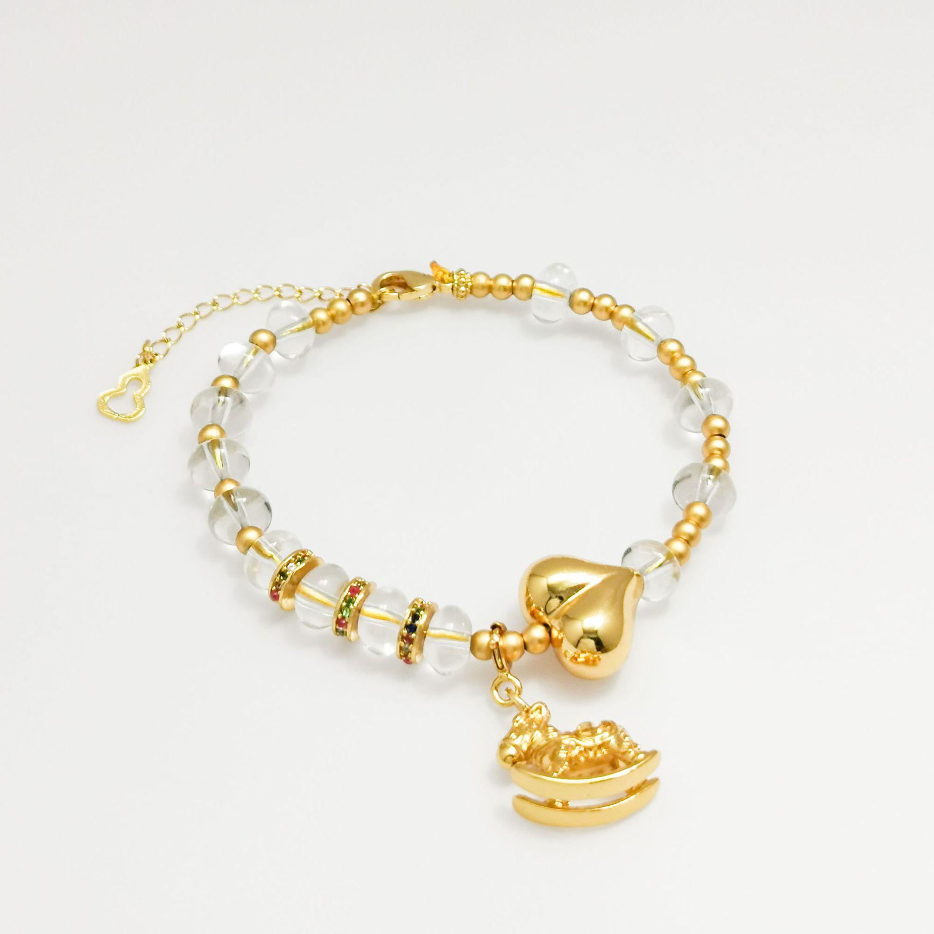 White Crystal  Gold-Plated Copper Heart Bracelet Pure Natural