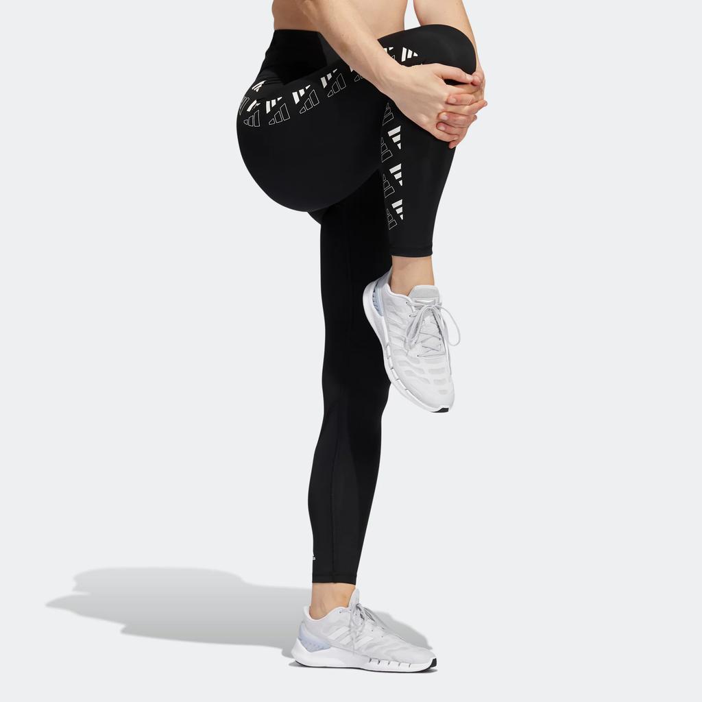 Adidas Opt 3Bar 7/8 High-Waisted Side Logo Print Tights Women Fitness Pants Black H64191
