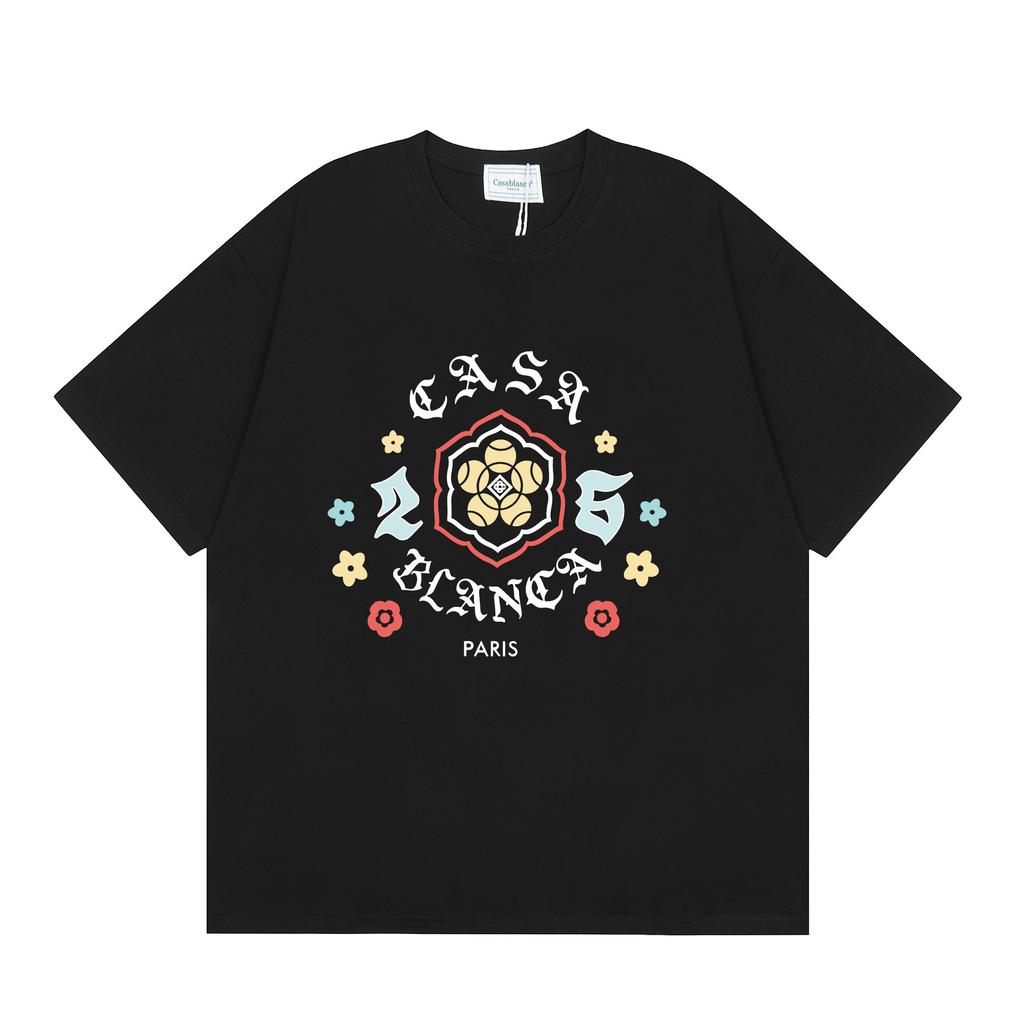 Grenzüberschreitend auf Lager exklusiv Casablanca Doppelgaze reine Baumwolle Unisex T-Shirt Hip-Hop lässig Kurzarm locker Rundhals