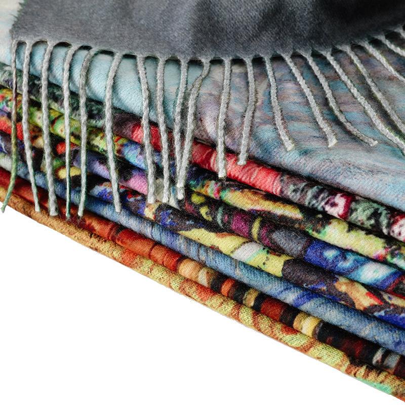 Oil Painting Cashmere Scarf For Women Warm Winter Pashmina Printed Shawl Foulard Femme Blanket Scarves Wraps