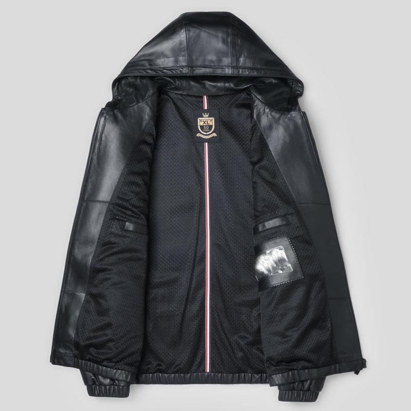 New Style Sheepskin Leather Jacket Men's Hooded Fashionable Casual Leather Jacket Coat Pure Leather Leather Jacket