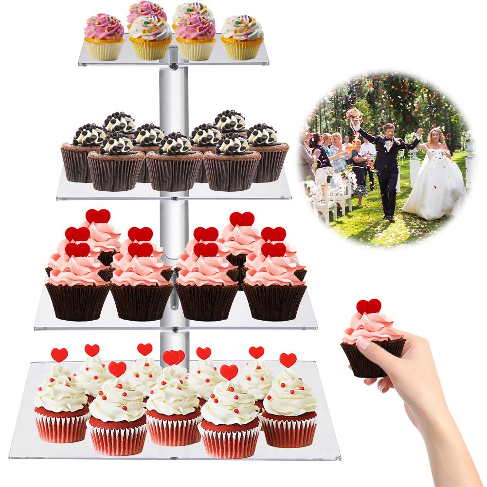 3/4 Tier Acrylic Cupcake Display Stand with LED Light Cupcake Holder Plate Wedding Party Cake Serving Platter Decoration Stands