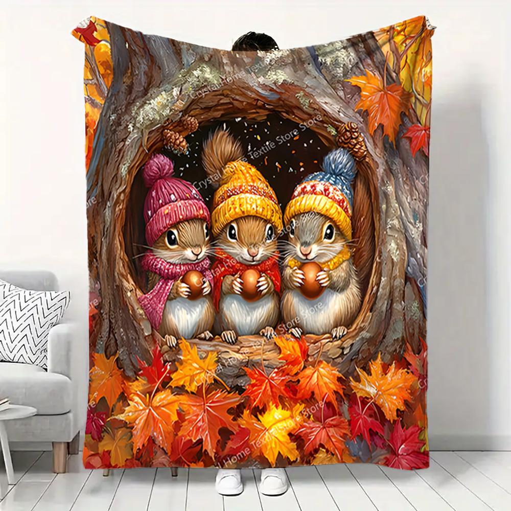 Warm Squirrel Home Flannel Blanket Soft Warm Throw Blanket Lunch Break Blanket For Picnic Couch Sofa Office Bed Camping Trave