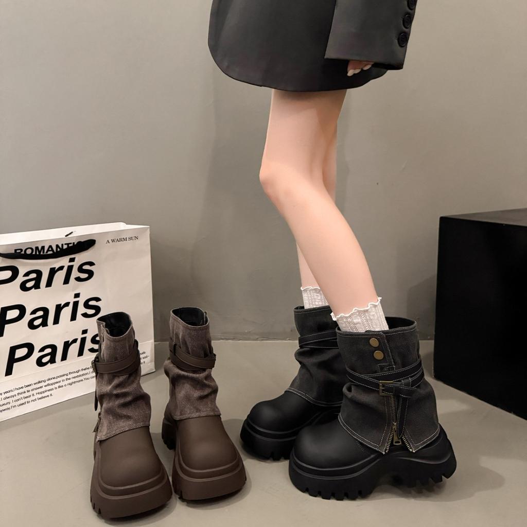 Höjdökande tjocksulade Martin-kängor i brittisk stil för dam 2025 nya höst små byxkängor, smala cigarettformade korta kängor