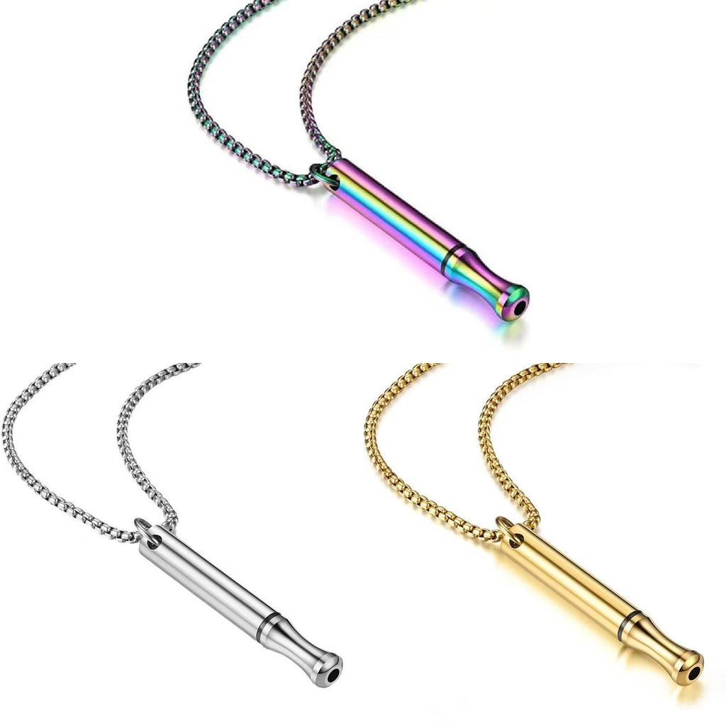 Titanium Steel Whistle Pendant Necklace With Adjustable Chain For Men Women