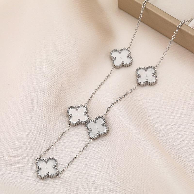 

Ожерелье из титановой стали с двухсторонним четырехлистным клевером, вакуумная защита окружающей среды, 18K, высококачественное женское ожерелье 9mm белый