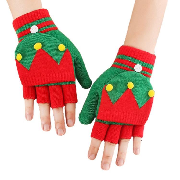 Soft Winter Gloves Warm Mitten Flip Half&Full Finger Christmas Convertible Glove