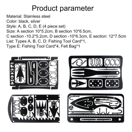 Fishing Hook Card Creative Multifunctional Stainless Steel Camping Survival Tool Card for Camping