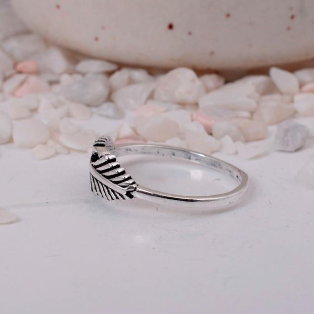 Feather Silver Plated Band Ring | Detailed Leaf Brass Biker Jewelry | Nature Inspired Gift for Him/Her