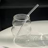 Chubby Glass Coffee & Milk Tea Cup with Straw