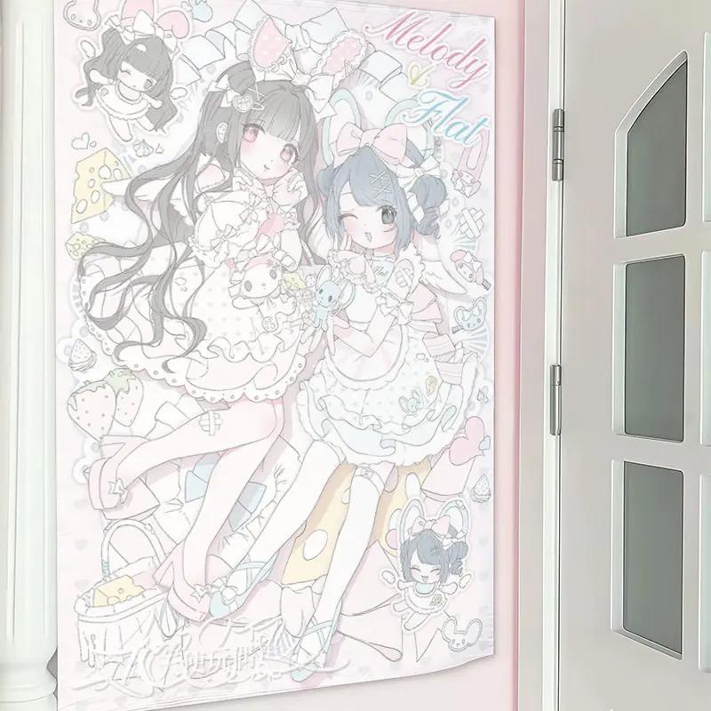 Kawaii Piano  Melody Maid Anime Tapestry Cute Lolita Girls Print Wall Hanging for Teen Girl Bedroom Dorm Door Decor