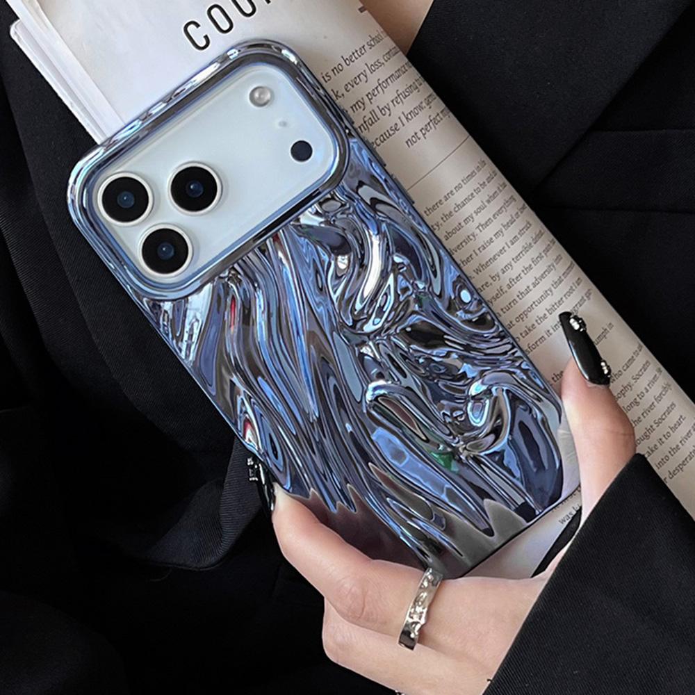 For iPhone 17 Pro Case Wrinkled Glossy Electroplated TPU Phone Back Cover