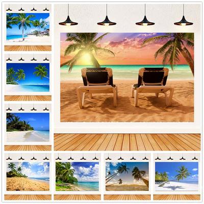 Vacances bord de mer plage cocotier thème photographie fond tissu Photo toile de fond décor mural